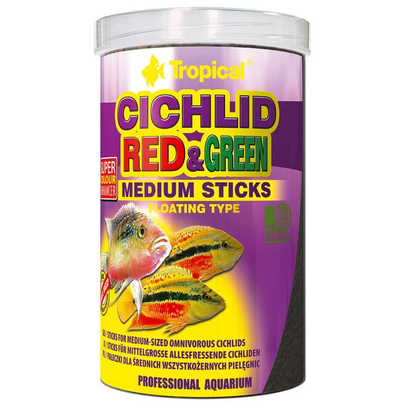 TROPICAL CICHLID RED & GREEN MEDIUM STICKS 90GS