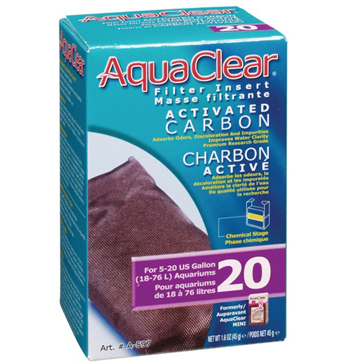 HAGEN AQUACLEAR 20 REPUESTO CARBON 45 G