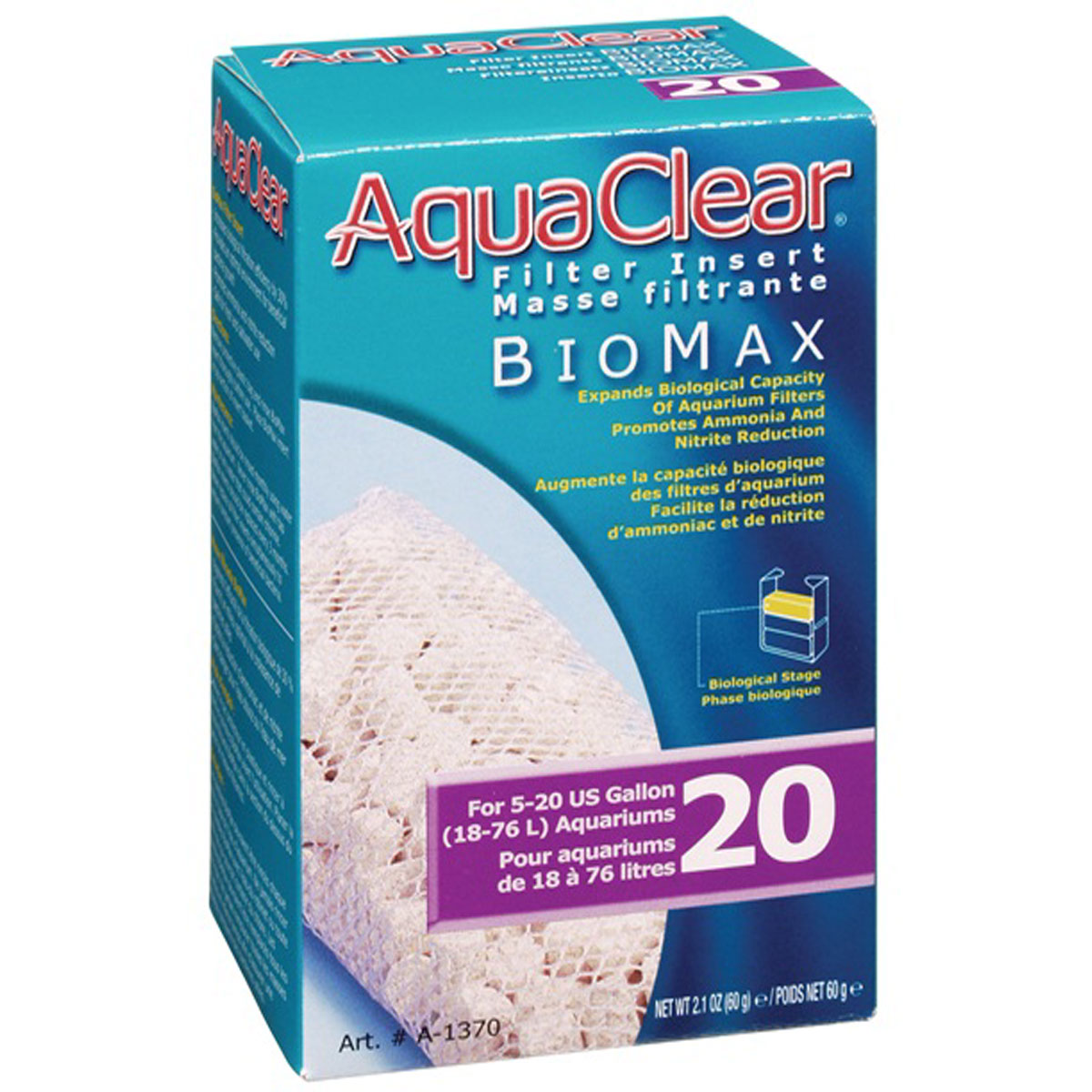 HAGEN AQUACLEAR 20 REPUESTO BIOMAX 60 G.